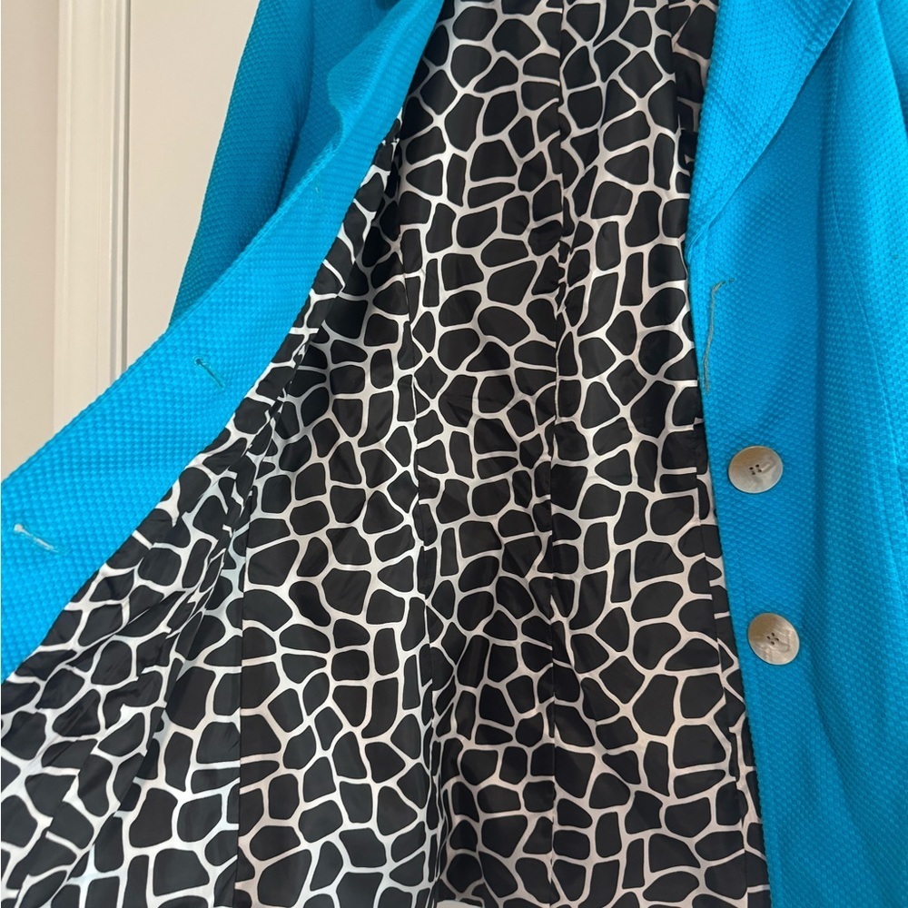 Peck & Peck Weekend Coat Teal Blue Belt Collared Buttons Lined Pockets Size 8 - Picture 5 of 6